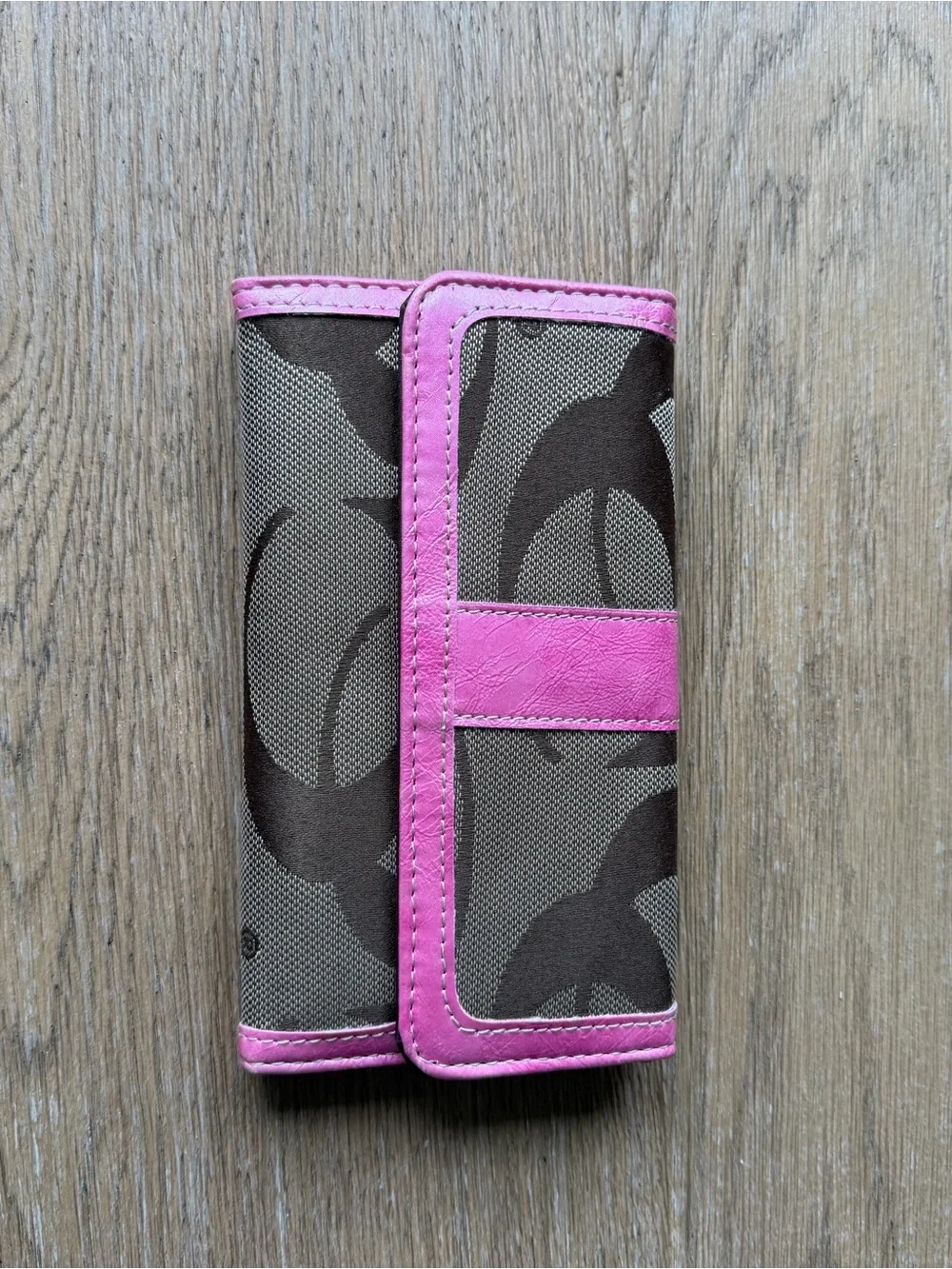 Coach Brown Signature Wallet with Pink Trim